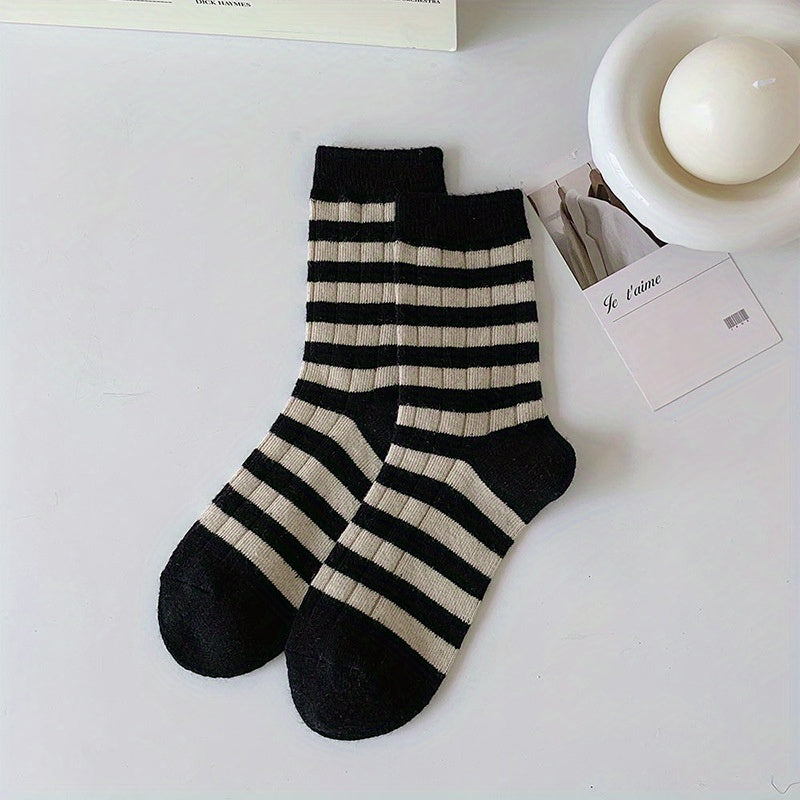 5 Pairs Men's Striped Crew Socks Breathable Comfy Casual Unisex Socks