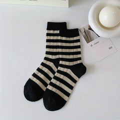 5 Pairs Men's Striped Crew Socks Breathable Comfy Casual Unisex Socks