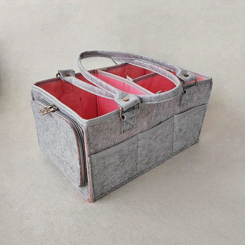 Diaper Caddy Organizer Car Storage Bag Felt Diaper Storage Bag with Zipper Side
