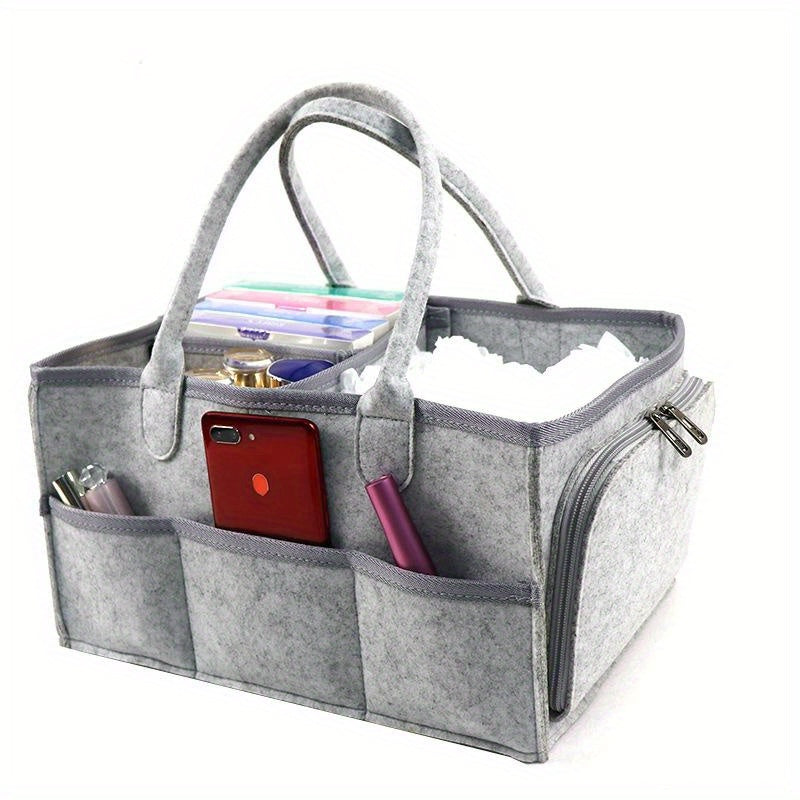 Diaper Caddy Organizer Car Storage Bag Felt Diaper Storage Bag with Zipper Side