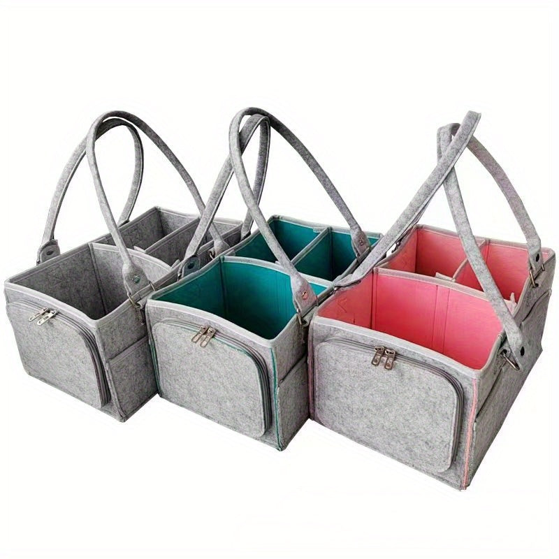 Diaper Caddy Organizer Car Storage Bag Felt Diaper Storage Bag with Zipper Side