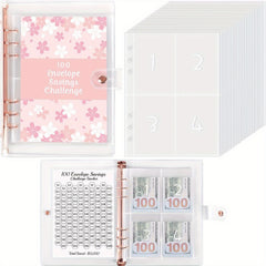 100 Envelopes Money Saving Challenge Binder with Tracker Sheet & Pockets