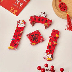 4pcs Year Couplet Lucky Cat Fridge Magnet Chinese Style Home Decor