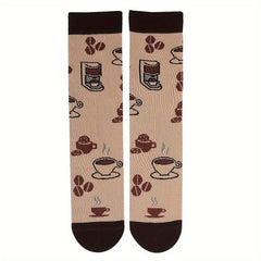 Funny Coffee Printed Crew Socks - 2 Pairs