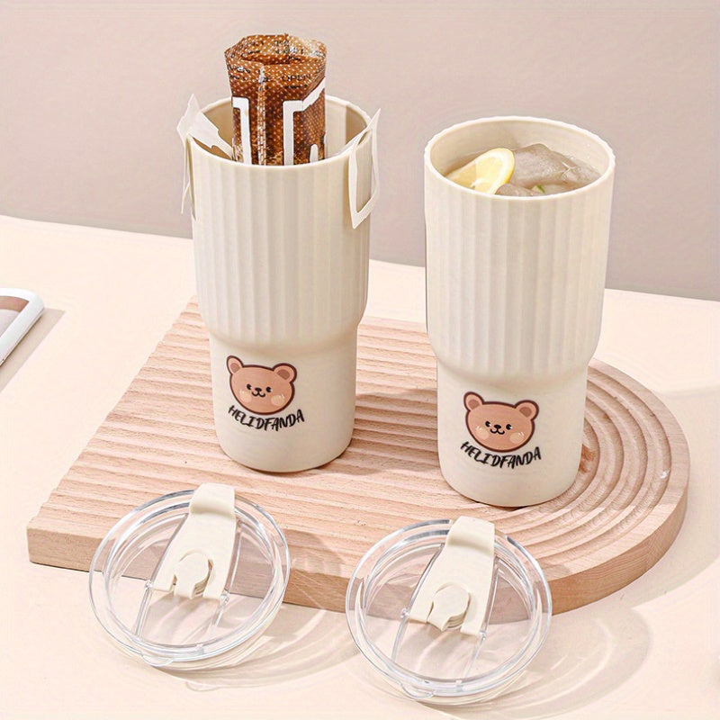 1pc Bear Water Cup Portable Plastic Water Cup Office Tea Cup Car Coffee Cup