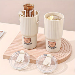 1pc Bear Water Cup Portable Plastic Water Cup Office Tea Cup Car Coffee Cup