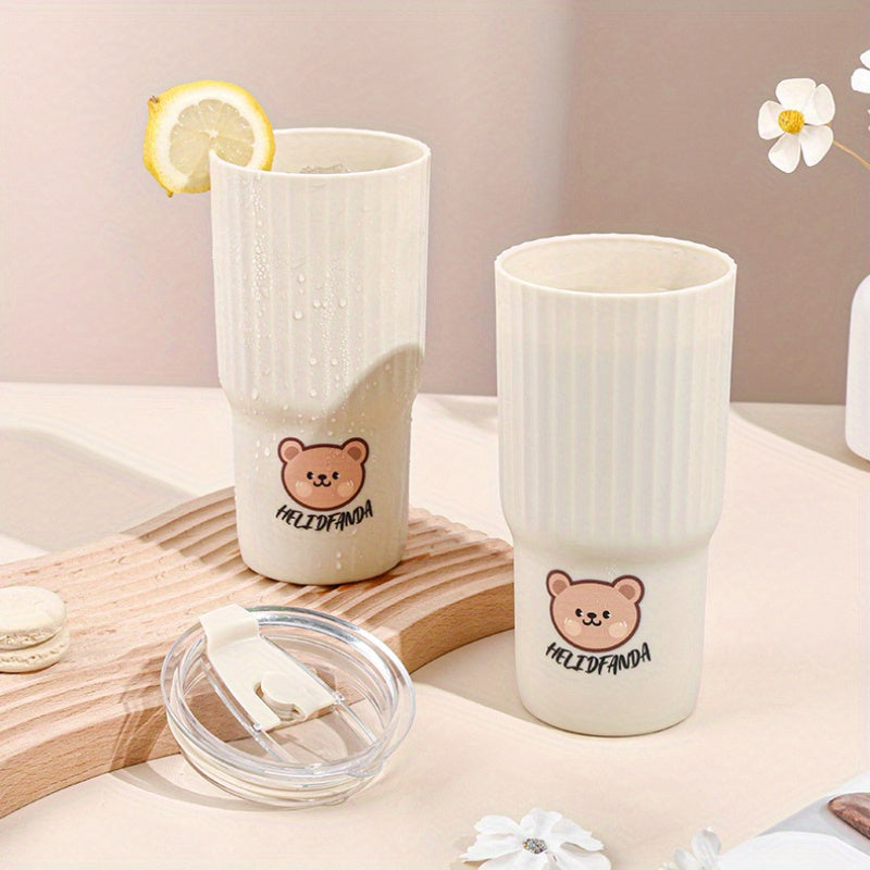 1pc Bear Water Cup Portable Plastic Water Cup Office Tea Cup Car Coffee Cup