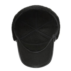Men's Leather Baseball Cap With Earflaps Winter Warm Hat