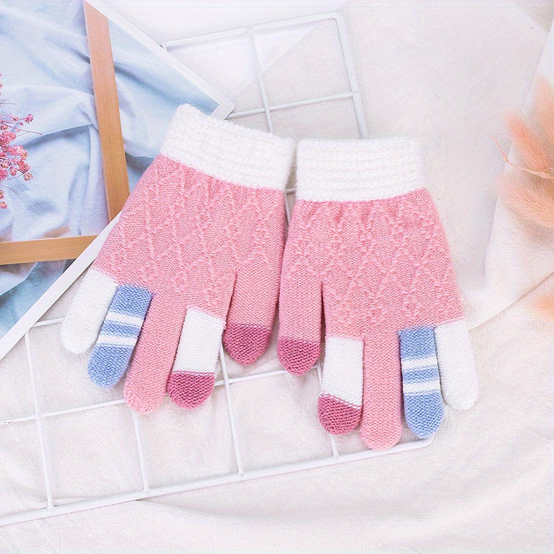 Autumn Winter Cartoon Gloves Boys Girls Knitted Touch Screen Warm Gloves
