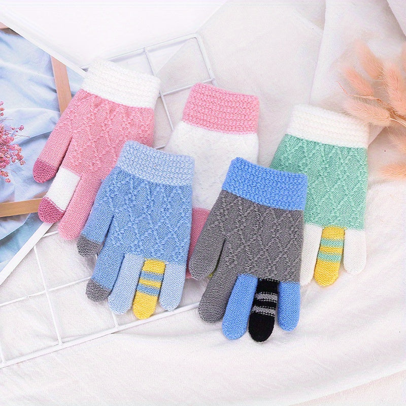 Autumn Winter Cartoon Gloves Boys Girls Knitted Touch Screen Warm Gloves