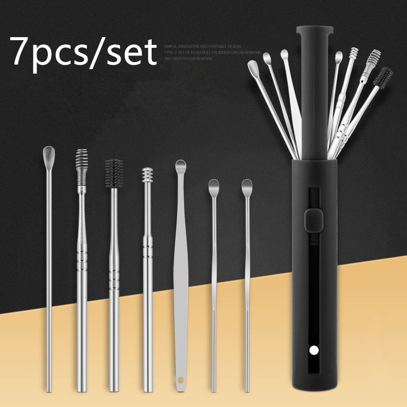 7pcs Ear Digging Spoons Spring Ear Tools Spiral Ear Cleaner