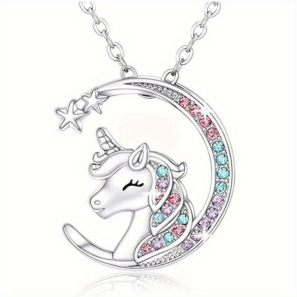Moon Unicorn Pendant Necklace for Christmas Birthday Party