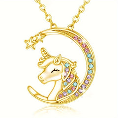 Moon Unicorn Pendant Necklace for Christmas Birthday Party