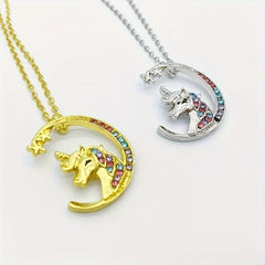 Moon Unicorn Pendant Necklace for Christmas Birthday Party