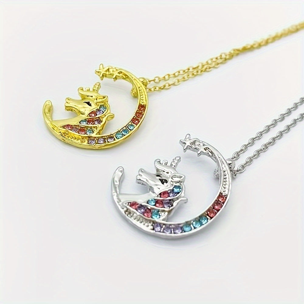 Moon Unicorn Pendant Necklace for Christmas Birthday Party