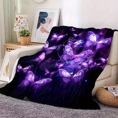 Purple Dream Butterfly Camping Thin Blanket Lightweight Flannel Throw Blanket