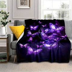 Purple Dream Butterfly Camping Thin Blanket Lightweight Flannel Throw Blanket