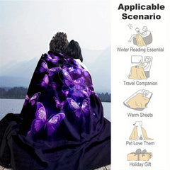 Purple Dream Butterfly Camping Thin Blanket Lightweight Flannel Throw Blanket