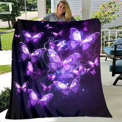 Purple Dream Butterfly Camping Thin Blanket Lightweight Flannel Throw Blanket