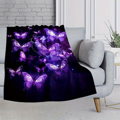 Purple Dream Butterfly Camping Thin Blanket Lightweight Flannel Throw Blanket