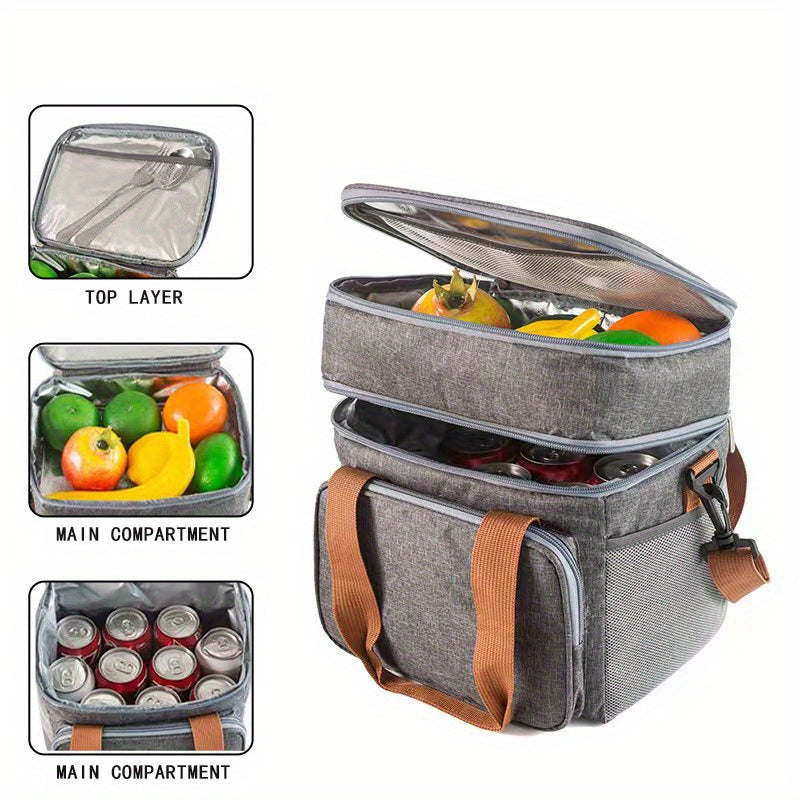 Double Layer Lunch Bag Crossbody Large Capacity Insulation Bag