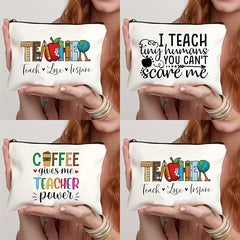 Canvas Print Cosmetic Bag Makeup Pouch Travel Toiletry Organizer Teacher's Gift