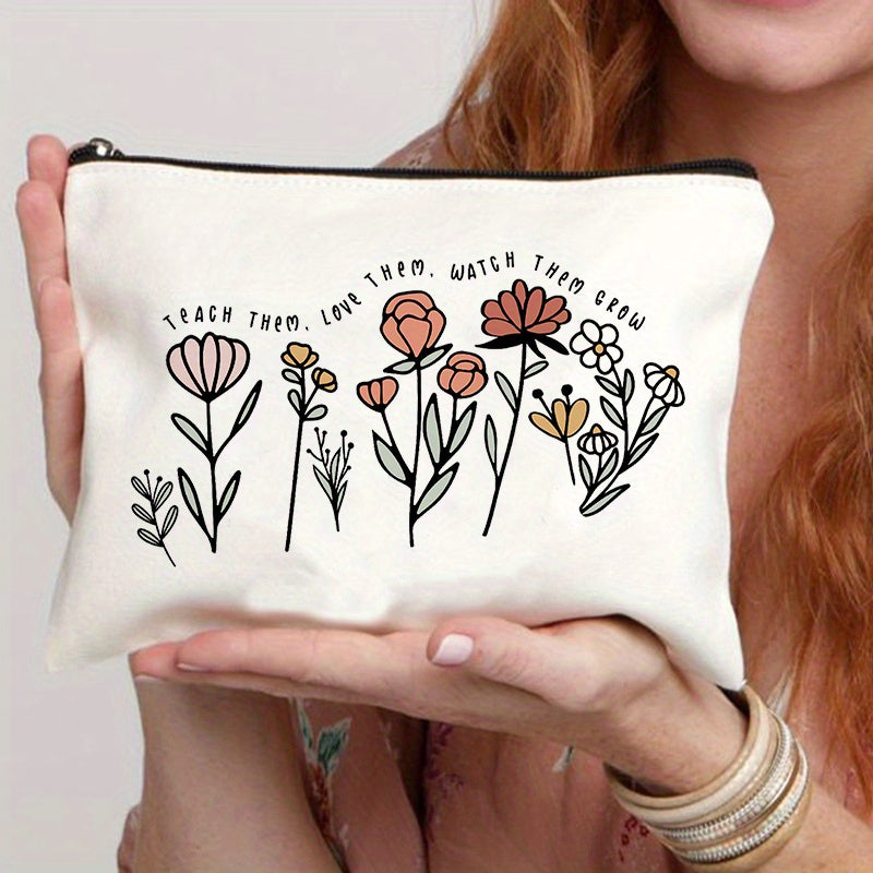 Teach Love Watch Grow Print Cosmetic Bag Makeup Pouch Travel Christmas Gift