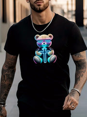 Men's Bear Pattern Shirt Casual Short Sleeve Tee Top