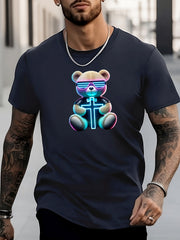Men's Bear Pattern Shirt Casual Short Sleeve Tee Top