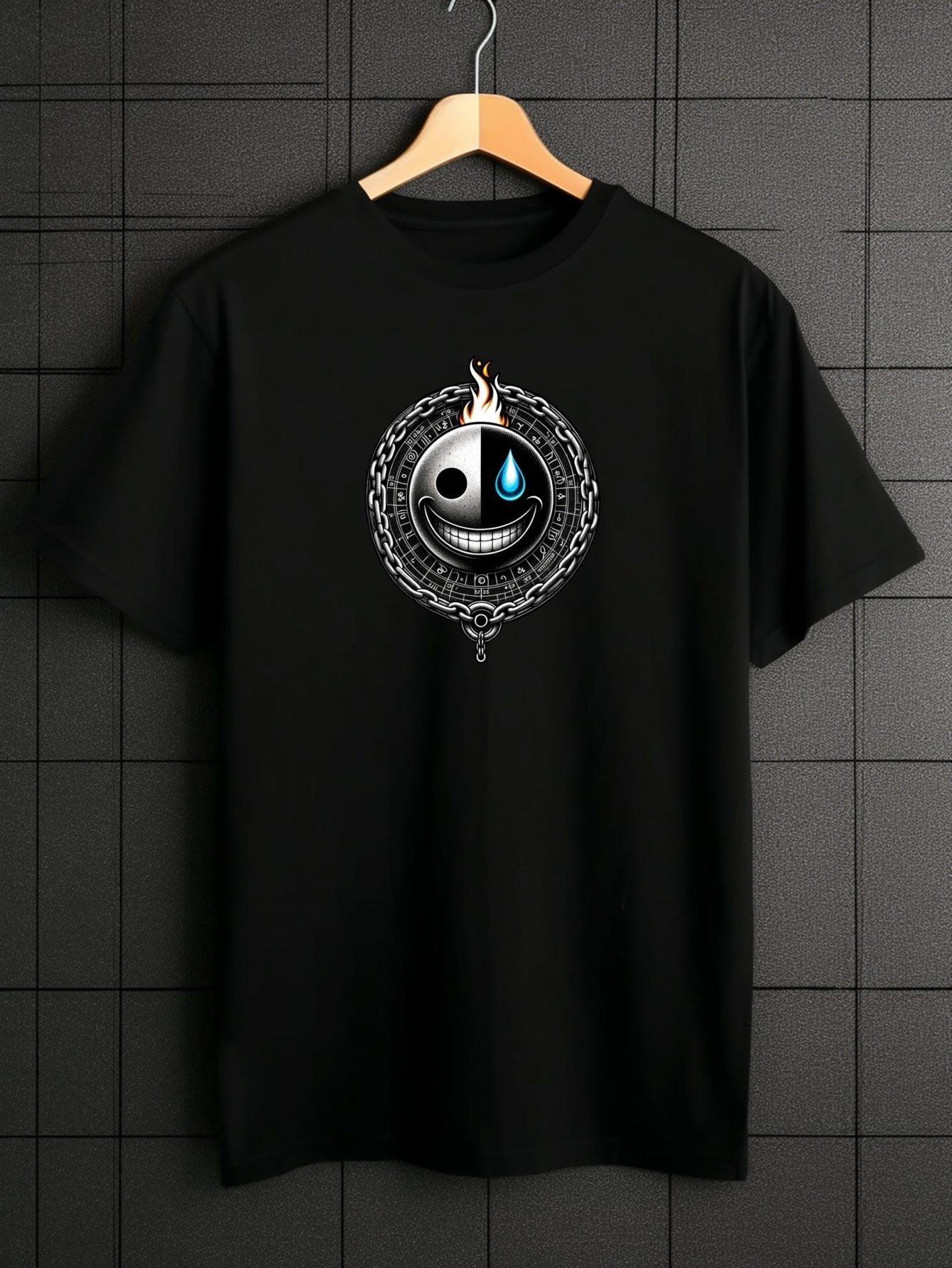 Men's Stylish Smiling Face Pattern Shirt Casual Breathable Tee Top