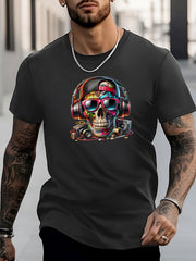 Men's Stylish Skull Pattern Shirt Casual Crew Neck Short Sleeve Tee