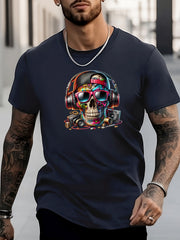 Men's Stylish Skull Pattern Shirt Casual Crew Neck Short Sleeve Tee