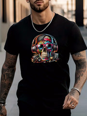 Men's Stylish Skull Pattern Shirt Casual Crew Neck Short Sleeve Tee
