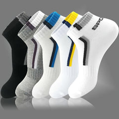 5 Pairs Men's Casual Block Sports Crew Socks Breathable Comfy Stockings