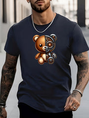 Men's Bear Pattern Shirt Casual Short Sleeve Tee Top