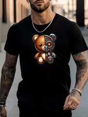 Men's Bear Pattern Shirt Casual Short Sleeve Tee Top