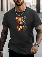 Men's Bear Pattern Shirt Casual Short Sleeve Tee Top