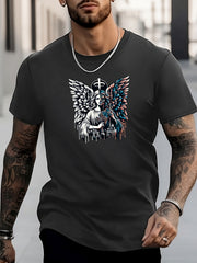 Men's Angle Pattern Shirt Stylish Crew Neck Tee Top