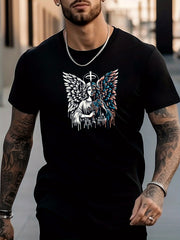 Men's Angle Pattern Shirt Stylish Crew Neck Tee Top