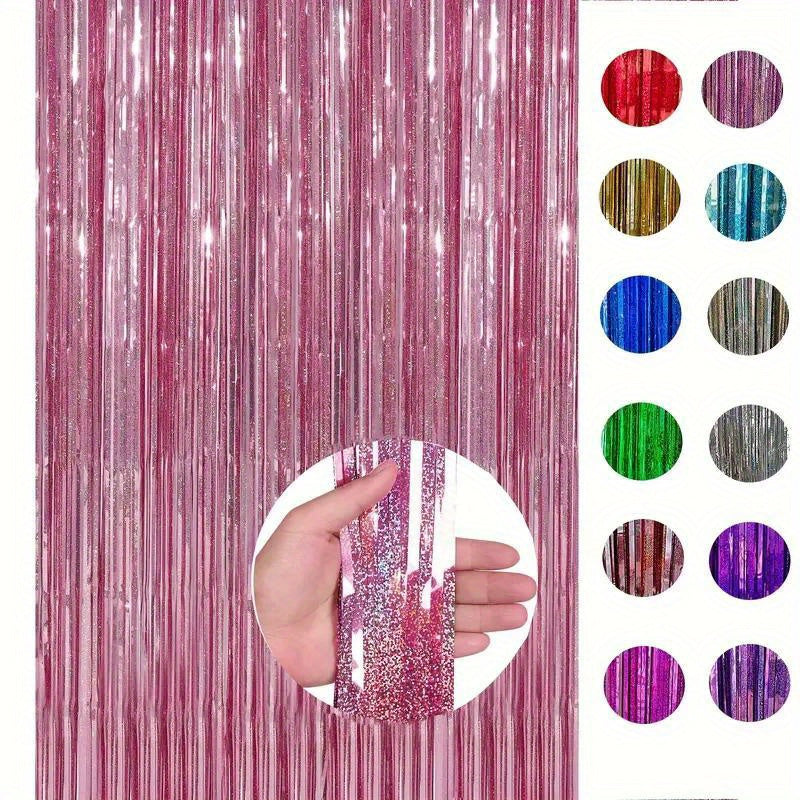 4pcs Laser Tassel Backdrop Curtain Metallic Ribbon Graduation Tassel Background