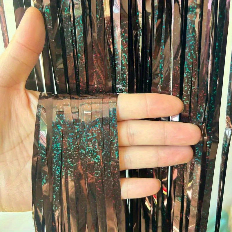 4pcs Laser Tassel Backdrop Curtain Metallic Ribbon Graduation Tassel Background