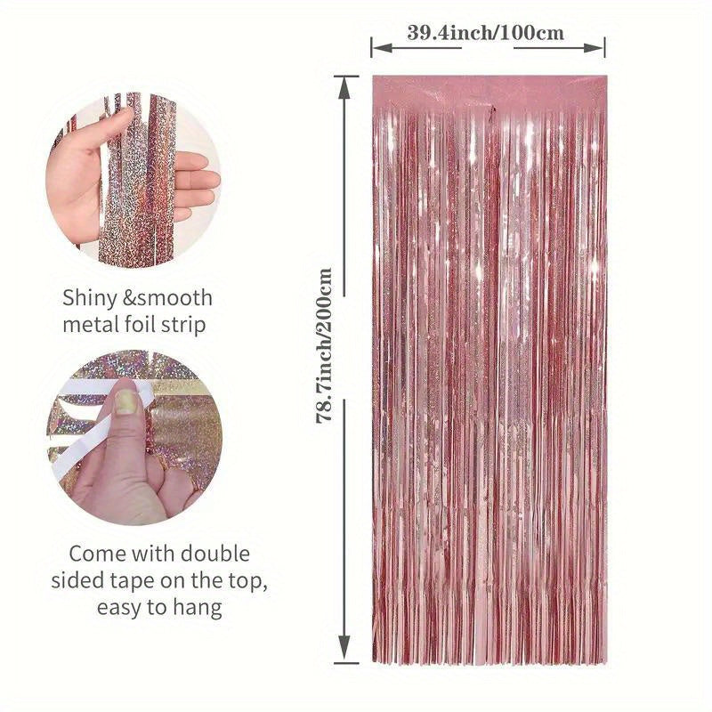4pcs Laser Tassel Backdrop Curtain Metallic Ribbon Graduation Tassel Background
