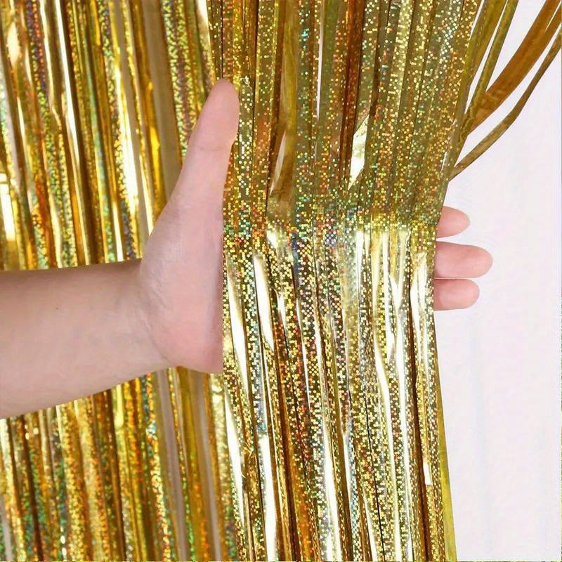 4pcs Laser Tassel Backdrop Curtain Metallic Ribbon Graduation Tassel Background