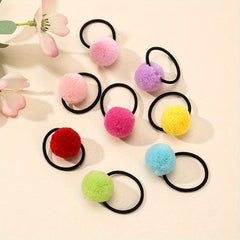 8pcs Plush Ball Hair Ties Elastic Hair Bands