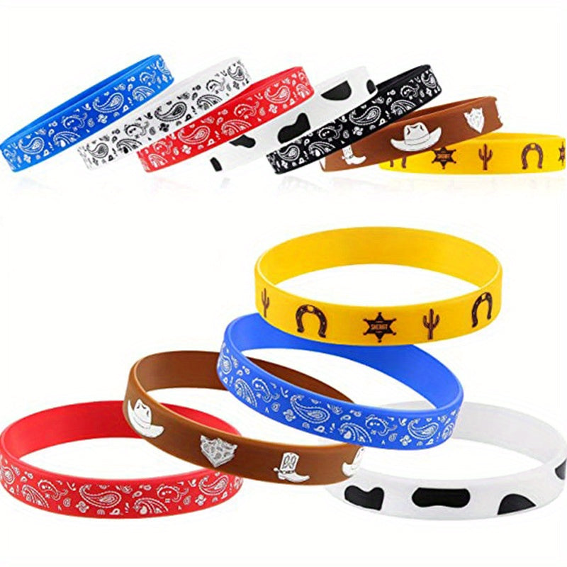 14 Pcs Graphic Silicone Bracelet Western Theme Elastic Wristband