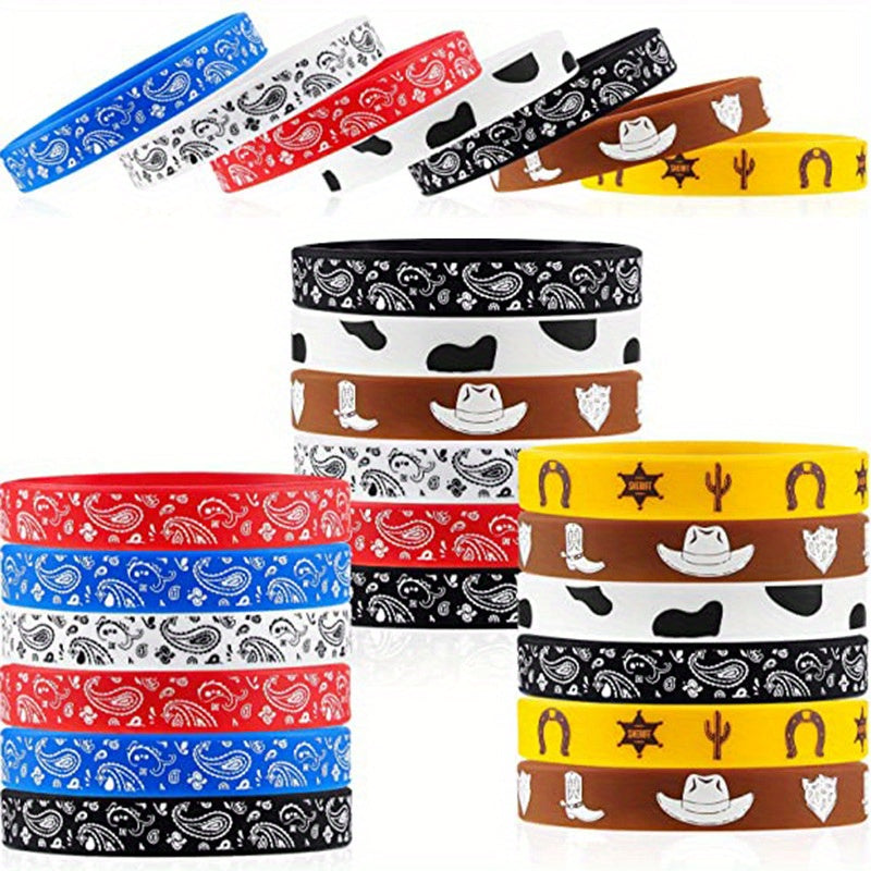 14 Pcs Graphic Silicone Bracelet Western Theme Elastic Wristband