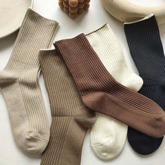 5 Pairs Casual Crew Socks for Autumn