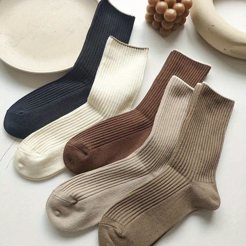 5 Pairs Casual Crew Socks for Autumn