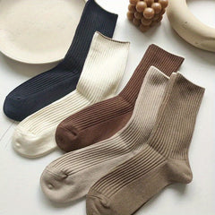 5 Pairs Casual Crew Socks for Autumn