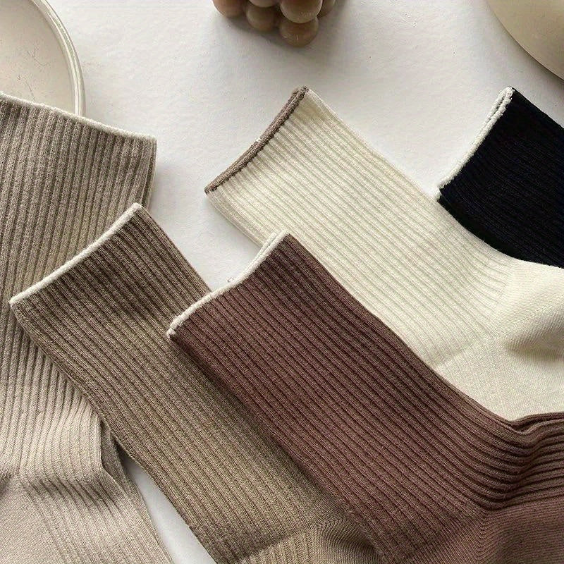 5 Pairs Casual Crew Socks for Autumn